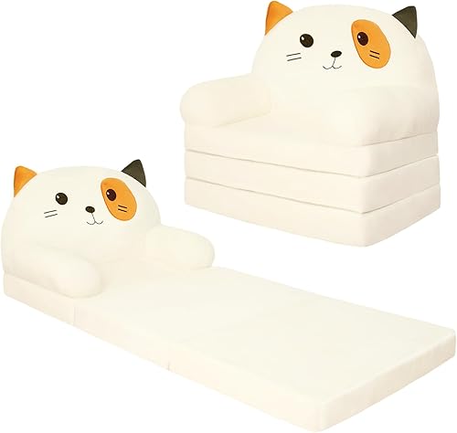 Sofá plegable para sala de juegos, sofá abierto de terciopelo 2 en 1 para niños pequeños de 1 a 3 años, cómoda silla infantil para leer y tomar