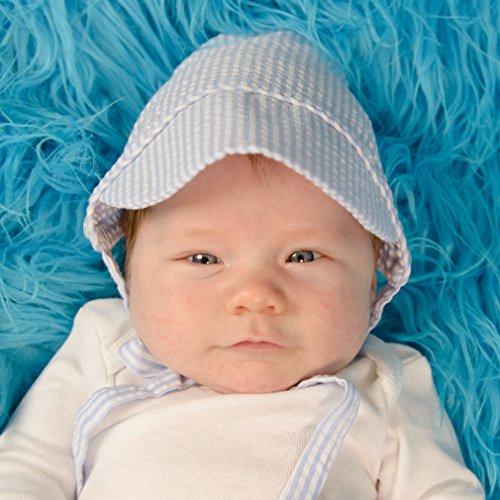 Huggalugs Baby Boys Blue And White Seersucker Bonnet 6-12Mo #TOP5