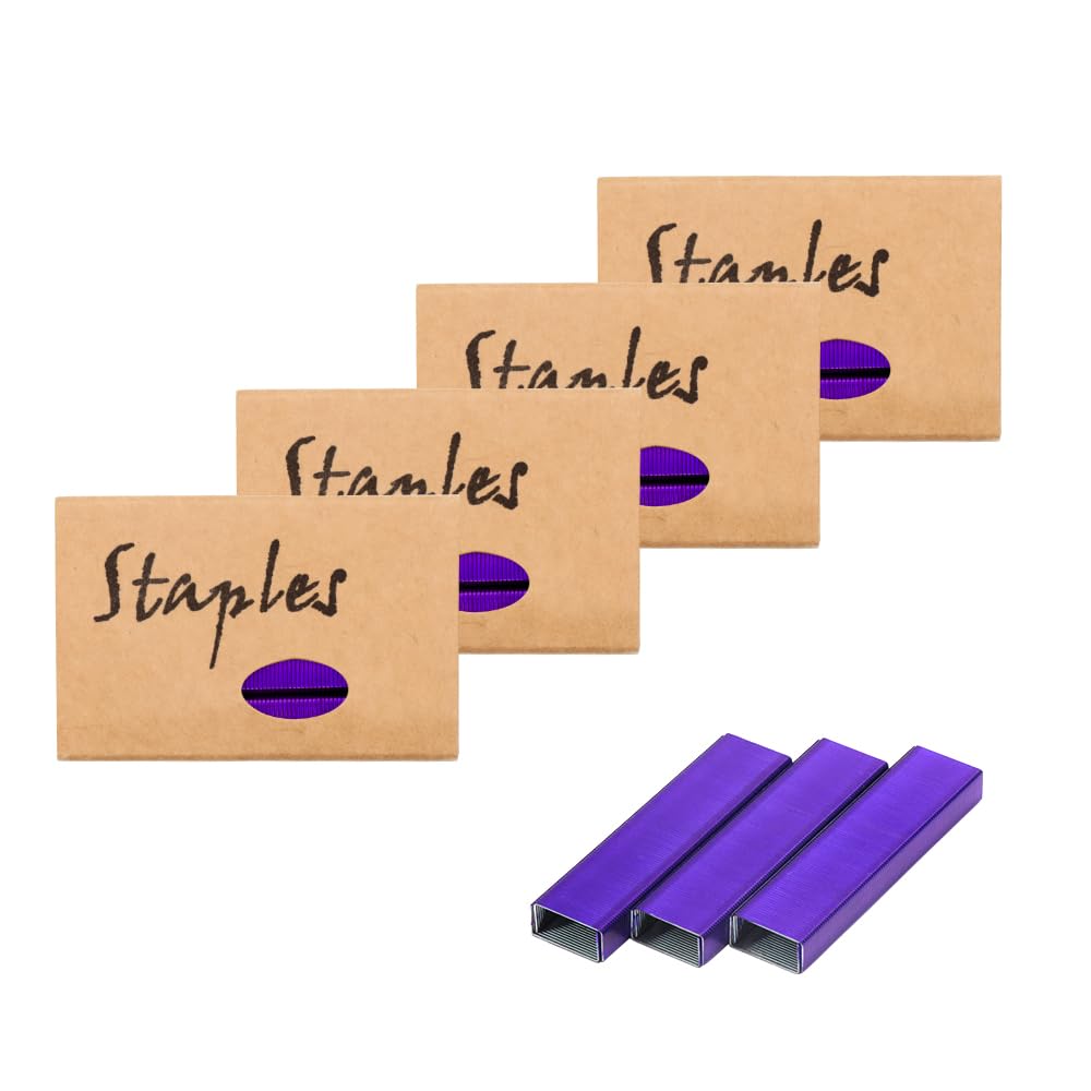 4 Pack Purple Staples for Stapler, 26/6 Standard Staples Set Jam Free Stapler Refills, 1/4 Inch Staples for Home Office Supplies, 1000Pcs Staples per Pack, 4000Pcs in Total