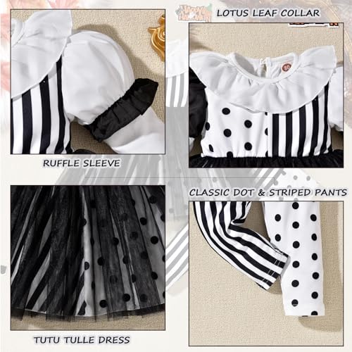 Image of HINTINA 3PCS Baby Girls Halloween Outfits Skull Tops Ghost Leggings Pants with Csarf Hat Clothes set