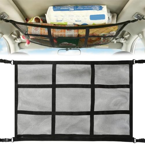 78 X 53 cm Red Techo Furgoneta, Doble Capa Universal Red de Almacenamiento Universal, con Cremallera Malla para Techo de Coche, Apta para Cuatro Barras de Techo SUV, Mayoría de Modelos de Vehículos