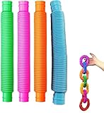 Pop Tubes Sensory Fidget Toy for Kids, Squeeze Ball Toy, Stress Relief Ball, Bend Stretch Pull & Pop Tube Fidget Toys for Sensory Kids and Learning Toys (Pop Tubes-4 PCs)