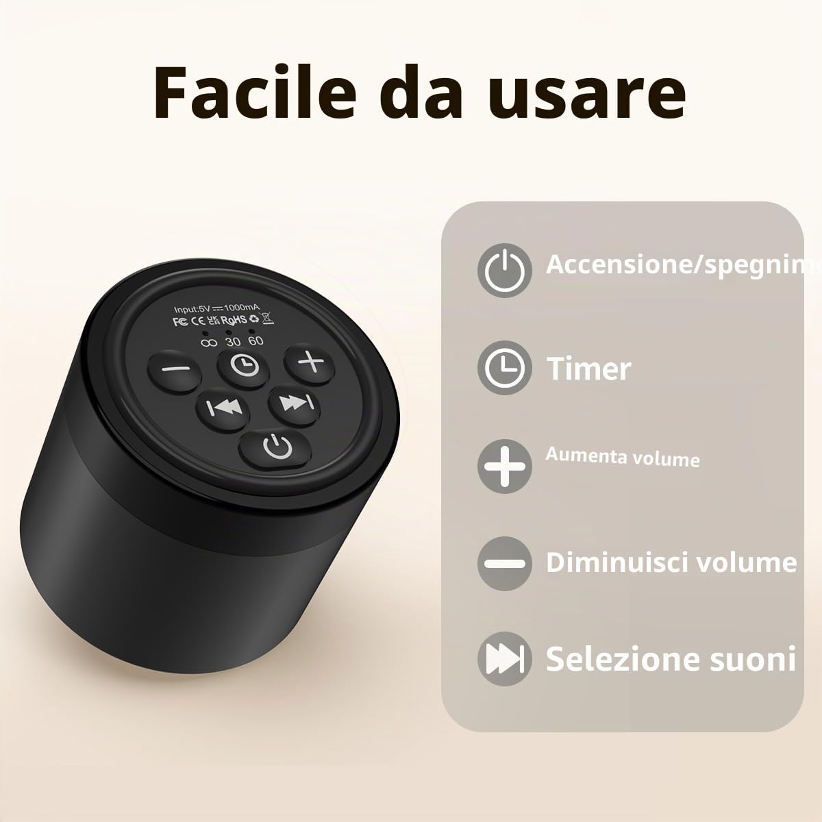 Sound Machine White Noise Machine 30 Suoni non looping 4 timer Volume regolabile Funzione di memoria Marrone Rumore Suoni Macchina per il bambino