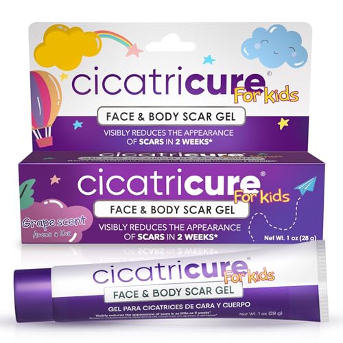 CICATRICURE Advanced Scar Gel for Kids, Gentle Formula to Improve the Appearance of Scars, Helps Smooth and Soften Skin, For Face and Body, Grape Scent, 1 oz