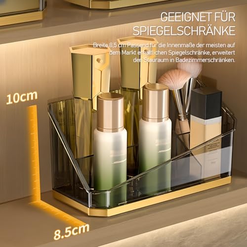 HARLIANGXY Spiegelschrank Organizer Innen, Badezimmerschrank Organizer Schmal, Make up Organizer Klein, Kosmetik Organizer im Schrank, Schminke Behälter mit Verstellbaren Trennwänden