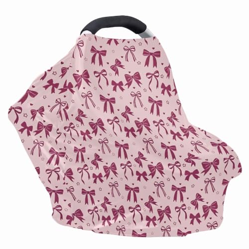 Image of Pink Bow Baby Car Seat Cover Multi-Use Carseat Covers Baby Girl