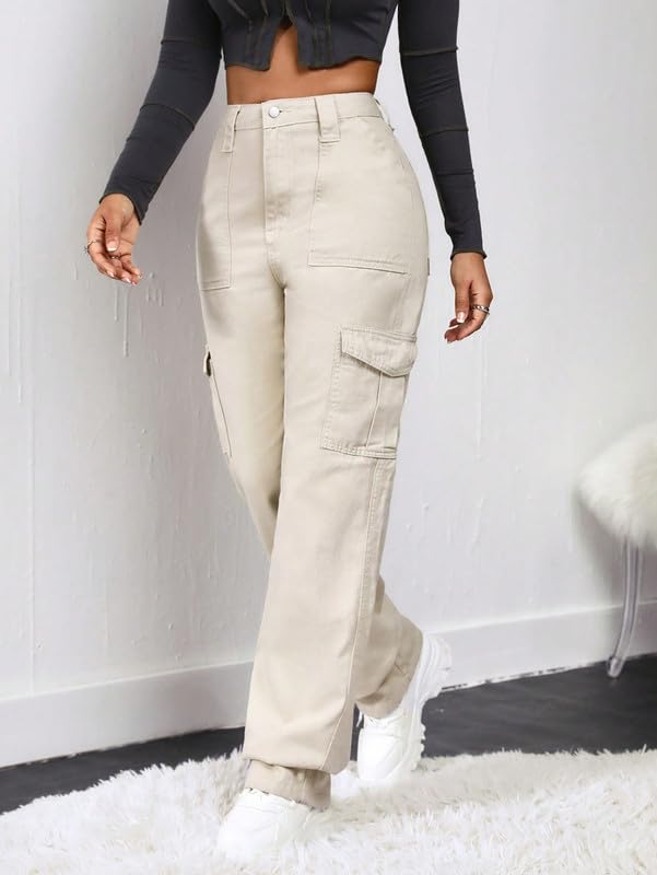 Image of Amazon Brand - INKAST Women Multi-Pocket Denim Cargo Pants Casual Fit Stylish Trousers