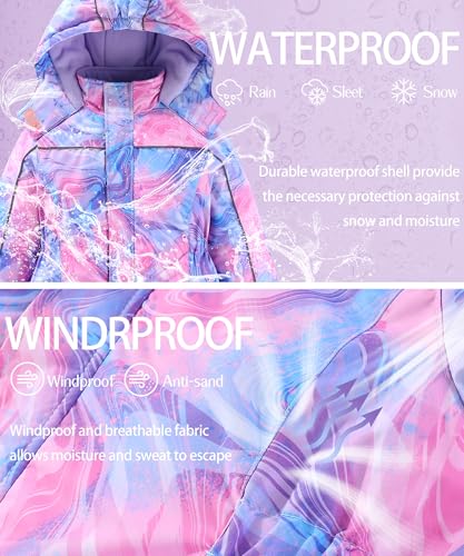 M2C Girls Winter Heavyweight Ski Snowsuit Jacket & Pant Purple Swirl 6-7