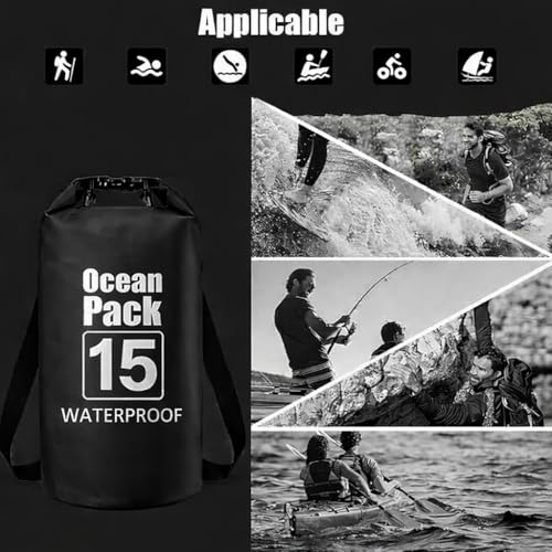 Image of Waterproof Ocean Dry Bag, Roll Top Floating Waterproof Sack for Beach, Swimming, Kayaking, Boating, Fishing, Camping, Hiking & Water Sports (15 Liter)