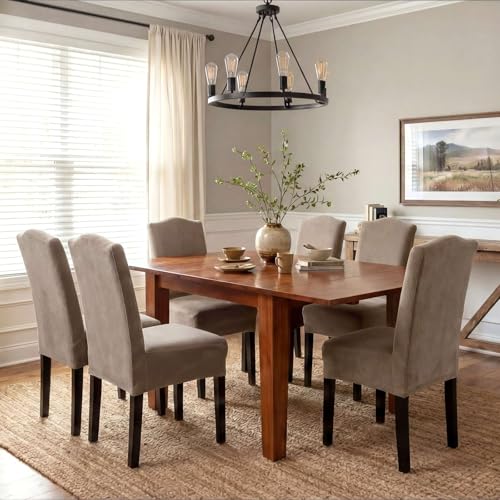 H.VERSAILTEX Velvet Dining Chair Covers Stretch Chair Covers for Dining Room Set of 6 Parson Chair Slipcovers Chair Protectors Covers Dining, Soft Thick Solid Velvet Fabric Washable, Taupe - Image 5