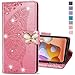 COTDINFORCA Compatible with iPhone 11 Case Glitter Bling with Card Holder and Stand Leather Flip Wallet Diamond Butterfly Shockproof Protective Case for iPhone 11 6.1 Inch Crystal Pink