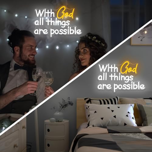 Image of With God All Things Are Possible Neon Sign God Neon Lights for Wall Decor Light Up Religious Scripture Christian Bible Verses Sign Bibical Neon Wall Art