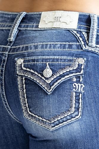 Miss Me Women's Saddle Stitched Nora Faux Flap Pocket Mid-Rise Bootcut Jeans4