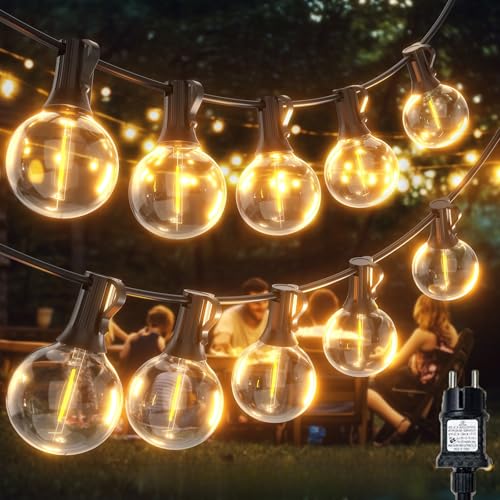 FIBRAVE Lichterkette Außen Led Strom Outdoor 12M Aussen Innen Beleuchtung 40ft G40 Glühbirnen Garten Balkon Pavillon Lichterketten Terrasse Party...