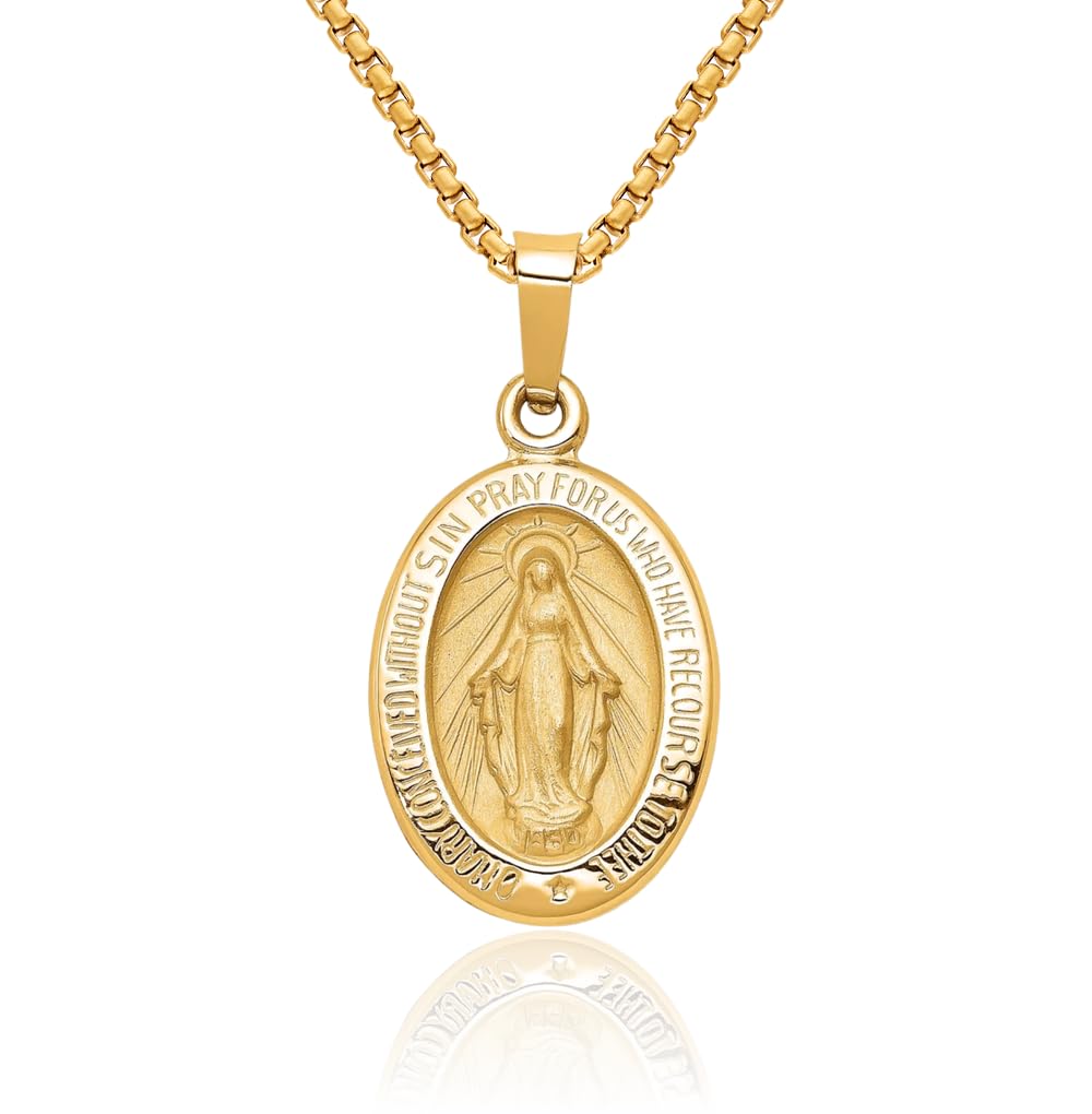 IceCarats 14K Solid Yellow Gold Our Lady of Miraculous Medal Blessed Virgin Mary Necklace Chain Pendant Charm
