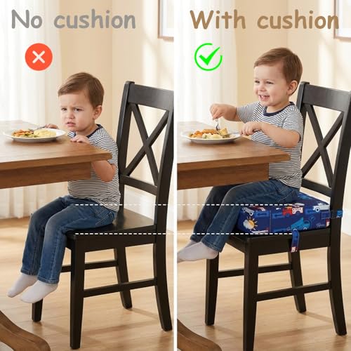 Image of Toddler Booster Seat for Kitchen Chair & Dining Table - Blue | Firm Support Kids Booster Seat for Dining Table with Non-Slip Bottom and Adjustable Straps, Portable Washable Booster Cushion