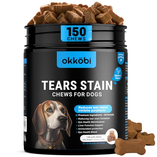 OKKÖBI Tear Stain Chews and Eye Vitamins for Dogs - 150 Vision Soft Bites - Eye Supplements for Dogs with Lutein Eyebright Cranberry & Vitamin C - Chicken Flavor