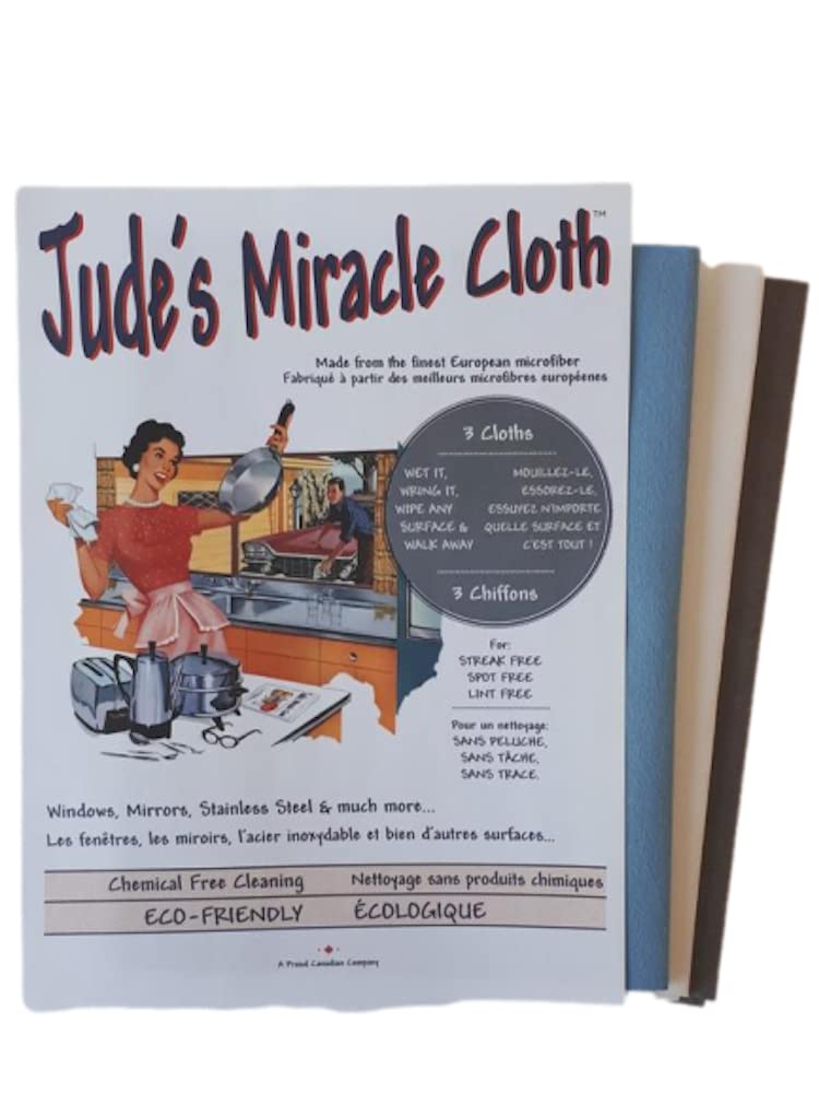 Jude's Miracle ClothMicrofiber Cleaning Cloth 2 Pack for Windows Mirrors Crystal Eye Glasses TV Computer Screen Countertops Cars & Boats Chemical Free (1 White, 1 Blue, 1 Gray)