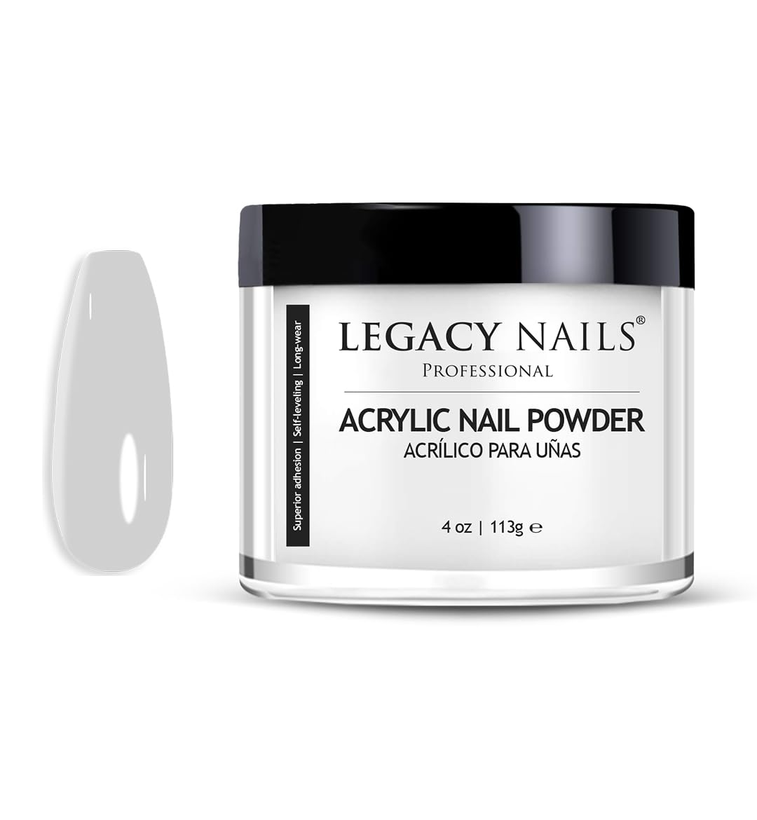 Legacy Nails Professional Crystal Clear Acrylic Powder, Net Wt. 4 oz. - Mix With Glitter, Pigment and Create Custom Acrylic Nail Extension Colors
