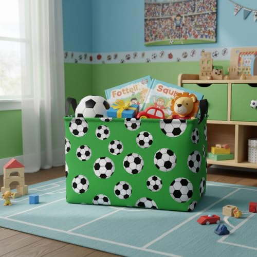 Image of Kid Cute Rectangle Storage Basket Bin, Soccer | Baby Toy Clothes Storage, Nursery Playroom Bedroom Decor