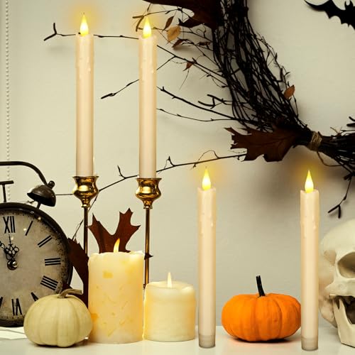 Image of Baquler 24 Pcs 8.8 inch Ivory Flameless Taper Candle LED Stick Battery Operated | Candle Sticks Bulk, No Battery, Flickering LED Candlestick, Window Wedding Halloween Christmas Decor, Plastic