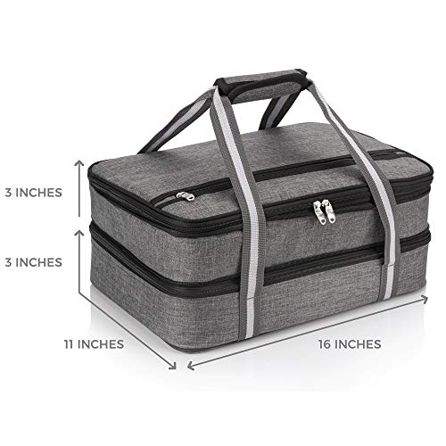 Stack Store Plus More Insulated Casserole Carrier For Hot Or Cold Food, Lasagna Holder For Picnic, Potluck, Cookout - Fits 9” X 13” And 11” X 15” Baking Dish – Expandable Double Thermal Bag In Gray #TOP3