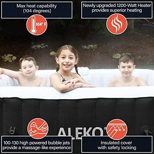 ALEKO 4-Person Inflatable Hot Tub | Square 160 Gallon | Spa Tub with Fitted Cover| 100-130 Bubble-Jets, Hot Tub Spa with 3 Filters | 5ft Wide Outdoor Hot Tub | (Black and White HTISQ4BKWH)