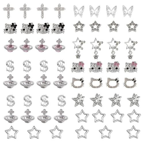 rythsans y2k 56pcs nail charms, silver