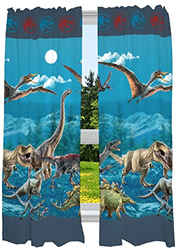Image of Jurassic World Dominion Kids Room Window Curtain Panels Drapes Set, 82 Inches x 63 Inches, By Franco