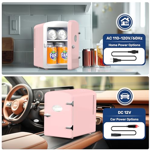 Image of HealSmart Mini Fridge Portable 6 Liter /9 Can with Observation Window, Cooler&Warmer Small Desk Compact Refrigerator for Skin Care, Cosmetics, Beverage, Food in Bedroom, Car, Office, Dorm, Pink