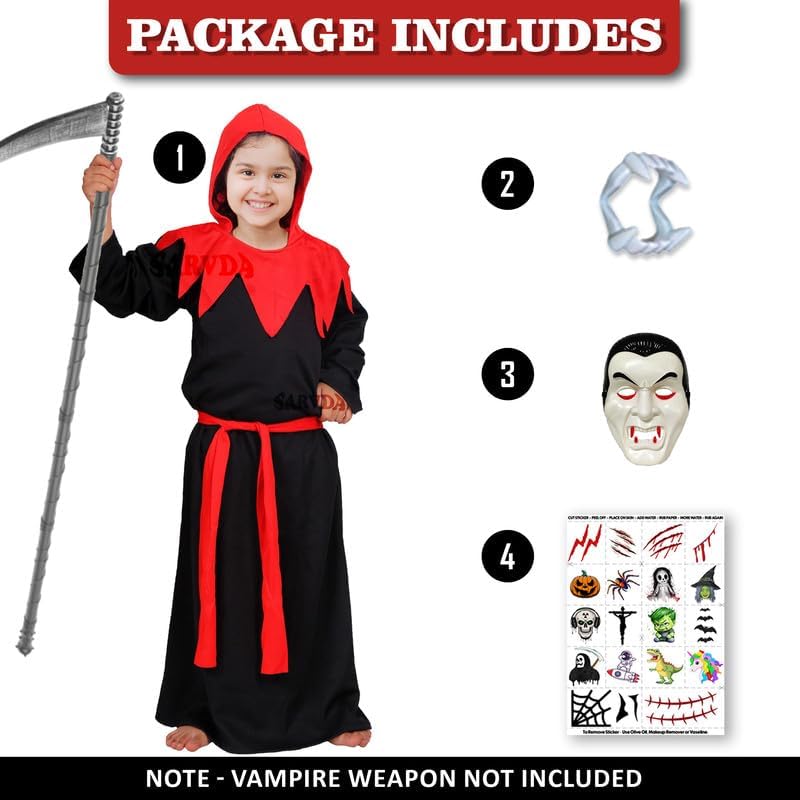Image of Sarvda Halloween Dress | Costume and Accessories | For Girls and Boys | Haunted Horror Theme Party Vampire Witch Ghost Skeleton Draculla Pumpkin Scary Cosplay Dress