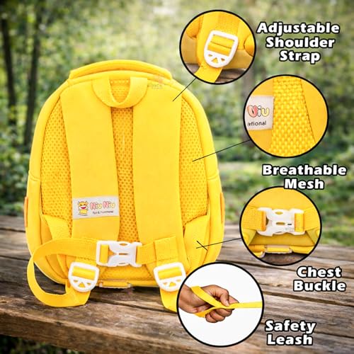 Image of WISHKEY Waterproof Small Size Bag,Picnic & Fancy Kindergarten Bags for Toddler Boys & Girls, Lightweight Cartoon 3D Baby Dino Nursery Dinosaur Backpack for Kids 2 To 5 Years (Pack Of 1,Yellow)