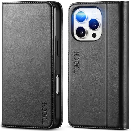 TUCCH Case Wallet for iPhone 16 Pro, 3 Card Slots PU Leather Protective Cover, RFID Blocking Kickstand Folio with Shockproof TPU Inner Shell Compatible with iPhone 16 Pro 5G 2024,Classic Black