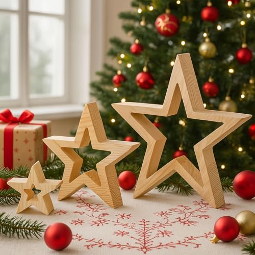 Weihnachtsdeko Holz Stern 3er Set Holzsterne Weihnachts Deko Natur Holz Star…
