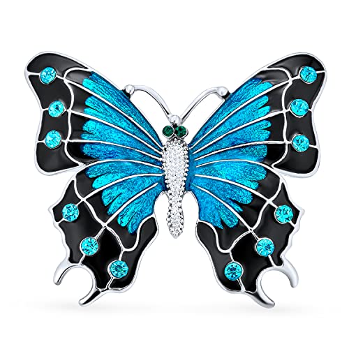 Image of Bling Jewelry Large Statement Crystal Accent Yellow Orange Golden Aqua Blue Black Clear Garden Dragonfly Firefly Fluttering Filigree Butterfly Brooch Scarf Pin For Women And Teens Silver Gold Plated