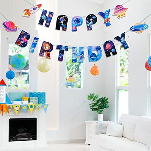 Image of SUNBEAUTY Universe Outer Space Theme Birthday Banner Galaxy Happy Birthday Party Decoration Space Birthday Decorations Solar System Decoration | Pre-Strung