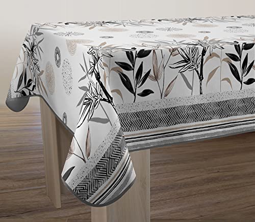 Le Linge de Jules Nappe Anti-Taches Stevia - Rectangle 150 x 300 cm, Noir, Beige, Gris, Ecru