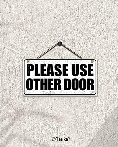 Miniatura 5 de Letrero colgante de madera con texto en inglés Please Use Other Door de 4.9 x 9.8 in, aspecto retro, decoración de madera, pintura, para el hogar,