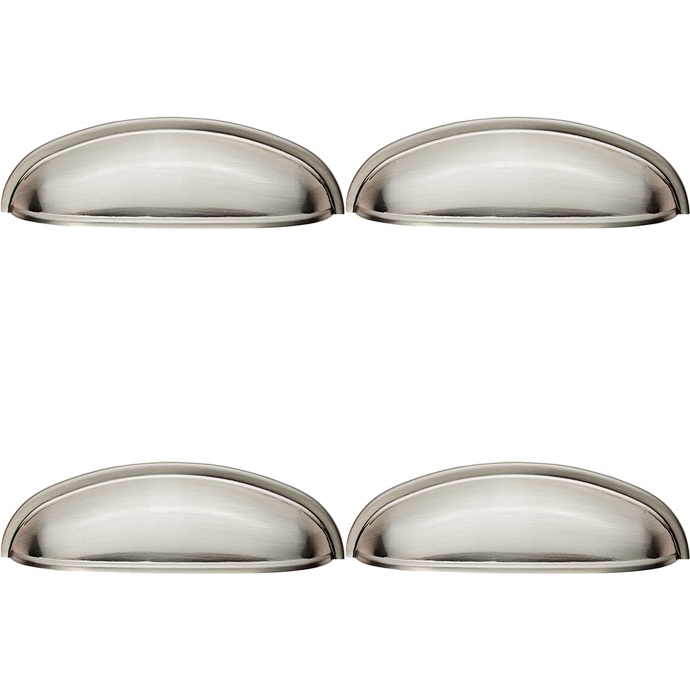 Loops Satin Nickel 4 Pack | Shaker Cup Pull Handle - 124 X 35Mm - 96Mm Fixing Centres - | Pull Handle For Lightweight Internal Cupboard Doors - Metal Cabinet Cup Pull Handle - Kitchen Drawers
