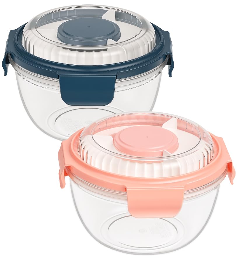 Image of Freshmage Salad Lunch Container To Go, 2 Packs 52-oz Salad Bowls to go for lunch (Clear)