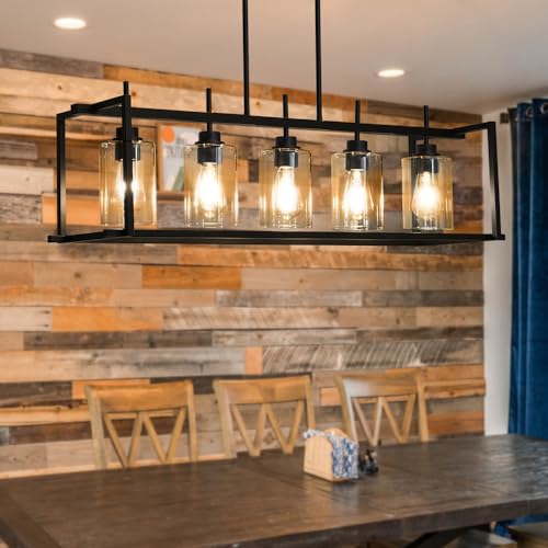 DSMJFU Black Farmhouse Rectangular Chandelier for Dining Room, 5-Light Linear