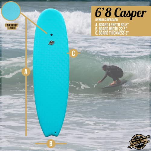 South Bay Board Co. - 4\'10 / 5\'5 / 6\' / 6\'8 / 7\'7 / 8\'4 / 9\'6 Hybrid Surfboards - Shortboard & Longboard - Wax-Free Soft-Top Surfboard + Hard Epoxy Bottom Deck - Patented Heat Damage Prevention System