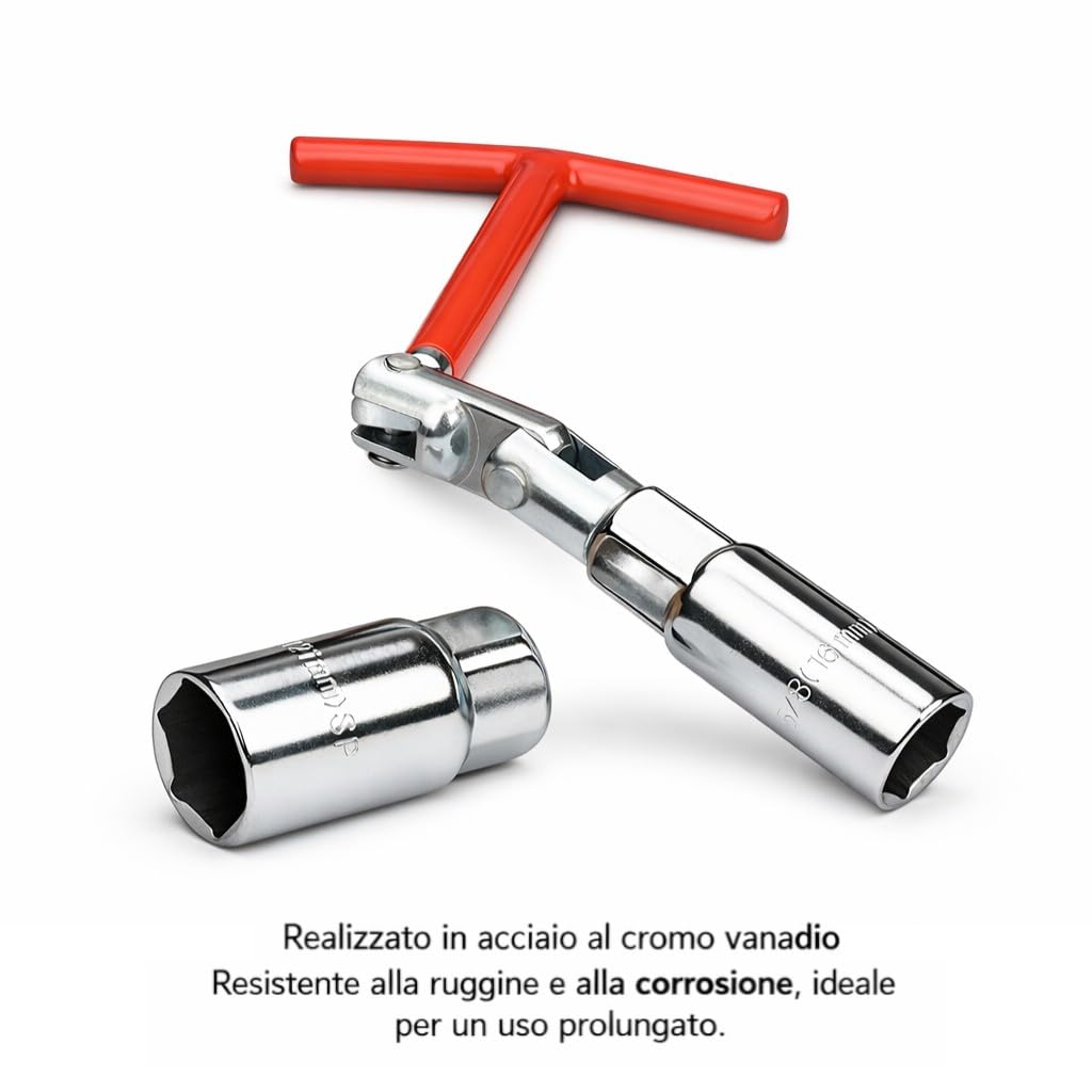 topolenashop Chiave Candela Universale 16 mm 21 mm con Snodo Professionale e Impugnatura a T – Set 3 Pezzi in Acciaio Cromato per Auto Moto Scooter – Chiave Candela Snodata | 201612