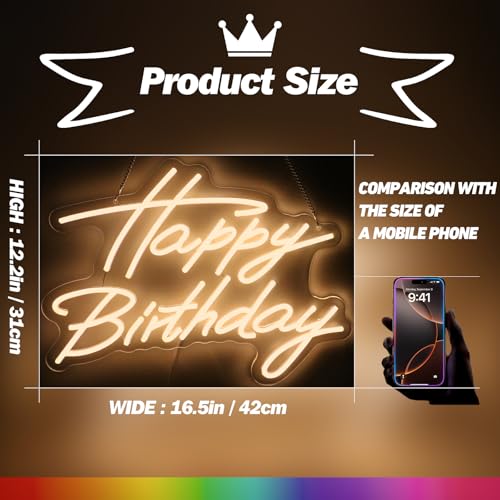Image of Goneons Happy Birthday Neon Sign for Wall Decor, Happy Birthday Led Sign for Backdrop with Dimmable Switch, USB Powered LED Happy Birthday Sign for Biryhday Party Decoration(Warm White,16.5 inch x 12.2 inch)
