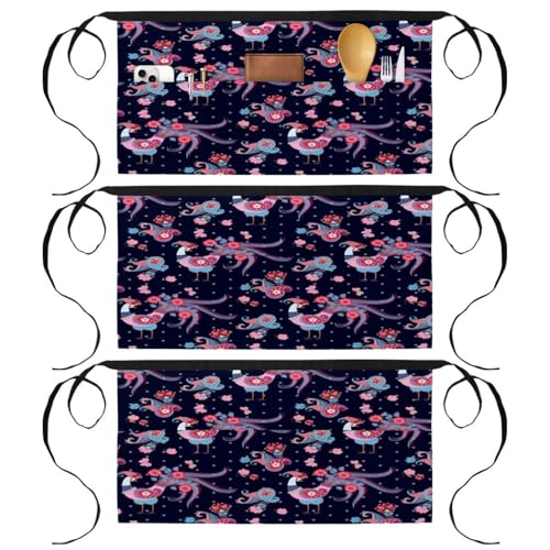Tablier court de chef 3 poches au motif original de poulet féérique