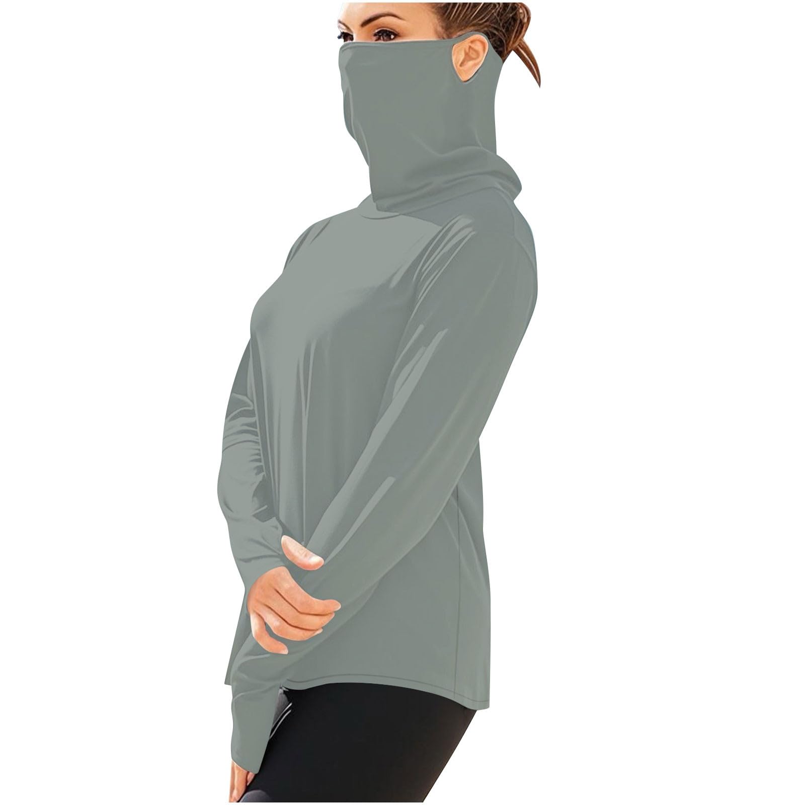 Women's Ice Silk Sun Protection Shirt, Unisex UPF 50+ Hiking Shirts Lightweight Long Sleeve SPF Tops with Face Mask