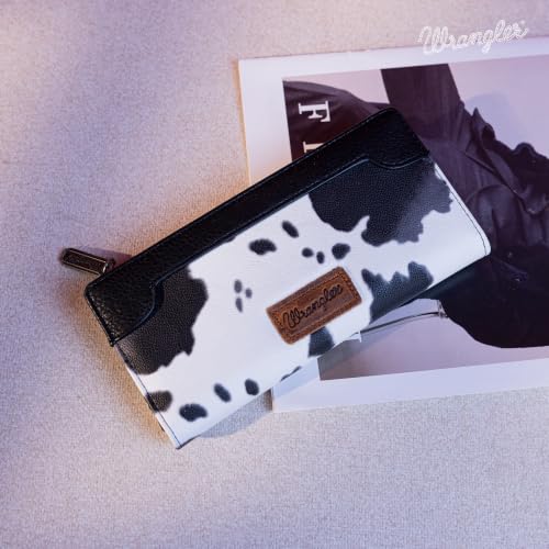 Image of Montana West Wrangler Cow Print Bifold Wallet Women's Wallets, Card Cases & Money Organizers Women Credit Card Wallet for Ladies Female Cash Wallett Black Wallets with Smooth Zipper