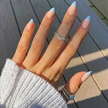 KQueenest 30 Pcs Baby Blue French Tip Press on Nails Short Almond Nails Acrylic, Medium Natural Nude Fake Nails Press ons, Classic Glue on Nails Short, Gel French Tip Nails for Women DIY Manicure