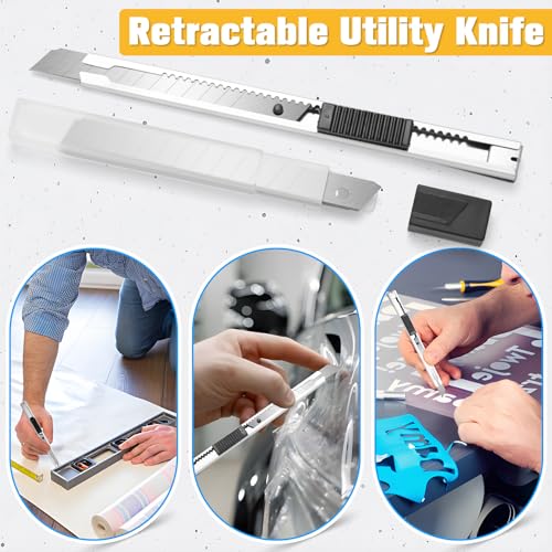Image of Vinyl Wrap Tool Kit for Car Window Tint Installation, 4 inch Felt Edge Squeegee, Corner Plastic Scraper, 9mm Retractable Utility Knife & Blades, Wraps Applicator Tools for Car Wrapping