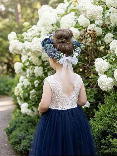 Image of 2Bunnies Girl Peony Lace Back A-Line Straight Tutu Tulle Party Flower Girl Dress